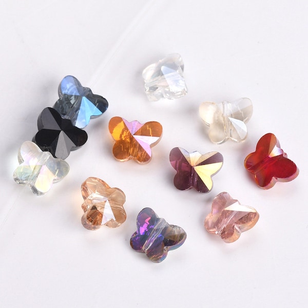 20pcs 10mm Exquisite Butterfly Faceted Crystal Glass Charms Loose Spacer Beads Jewelry Making Crafts Findings 12 Colors YX045