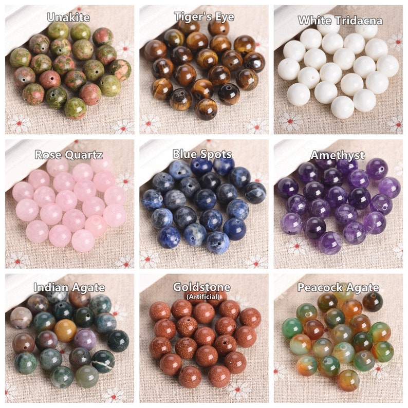 Lot de perles de pierres précieuses en vrac rondes en pierre naturelle 4 mm 6 mm 8 mm 10 mm 12 mm pour la fabrication de bijoux bracelet à monter soi-même image 5