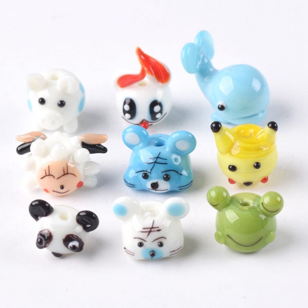 2pcs Animal Shape Handmade Charm Lampwork Glass Loose Beads for Jewelry Making DIY Crafts Findings
