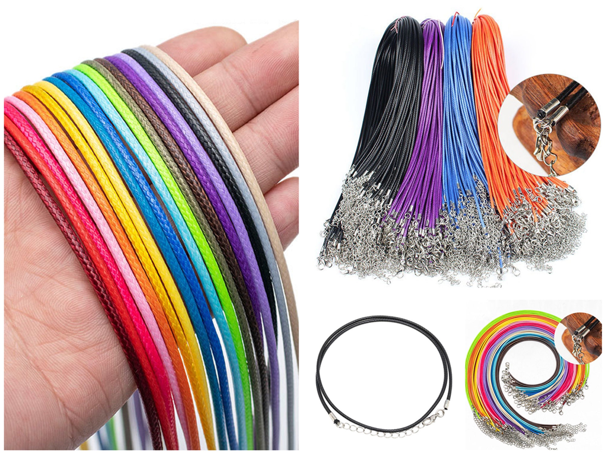 50Pcs/lot 1.5/2mm Leather Necklace Cord With Lobster Clasp Wax Rope Chain  For DIY Necklaces Pendant Wax Cord Jewelry Findings