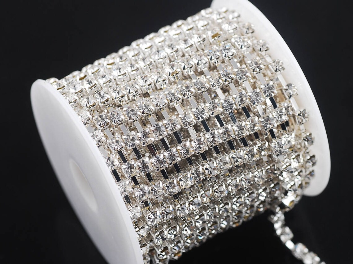 1Yard 10Yards/Roll SS6-SS18 Cristal Strass Chaîne À Coudre Strass À Coller Garniture Coupe Chaîne Pour Vêtements DIY Chaîne Accessoires-Or Base Clair ,SS8-2.5mm,10Yards - Rouleau