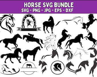 Horse SVG Bundle: Silhouette, Horseshoe, Head - Cricut Cut Files