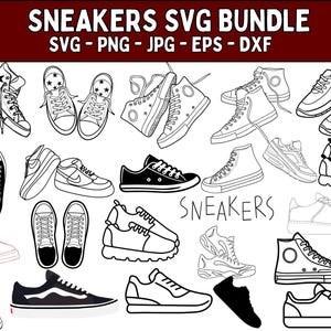 Sneaker Svg Bundle, Sneakers Svg, Running Shoes, Sneaker Clipart, Png for Sublimation, Basketball Shoes Svg Files for Cricut, Silhouette