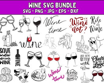 Wine SVG Clipart Bundle: Wine Glass, Vineyard Designs (Digital Download