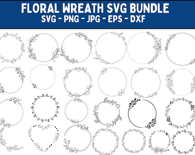 101 FLORAL WREATH SVG Bundle Circle Frame Svg Botanical Frame Wedding ...