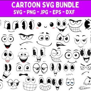 Cartoon Emotion Faces SVG Bundle, Kawaii Face SVG, Cute Funny Face SVG, Emoji face, cartoon face clipart, comics face, png, silhouette