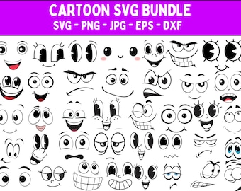 Cartoon Emotion Faces SVG Bundle, Kawaii Face SVG, Cute Funny Face SVG, Emoji face, cartoon face clipart, comics face, png, silhouette