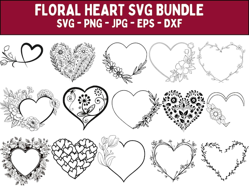 Floral Heart SVG Bundle: Valentine's Day Clipart (digital Files) - Etsy