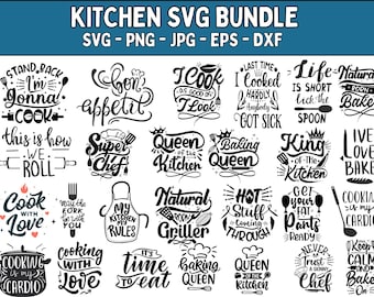 Roliga kökscitat SVG-paket: Bakdrottning, Grytlapp (Klippfiler)