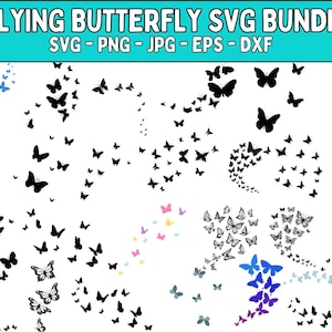 Bundle Svg papillons volants, png papillon, papillon Svg, Svg en couches, mise en page, essaim de papillons svg, couper des fichiers pour Cricut, Silhouette