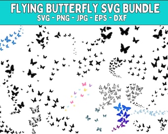 Paquete SVG de mariposas voladoras: Archivos de corte con diseño en capas (descarga digital)