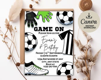 Soccer Birthday Invitation, Editable Soccer Party Invite, Sports Theme, Kids Football Birthday, Instant Download, Digital Template