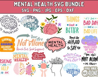 Geestelijke gezondheidsbewustzijn SVG-bundel: inspirerende positieve ontwerpen (digitale download)