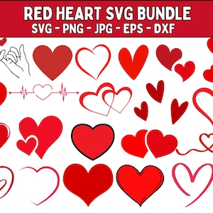 Red Heart SVG, Valentine&#39;s day svg, Red Hearts bundle, Love Svg, Heart svg, Instant Download , Lover Svg Bundle, Red Heart Png Bundle.