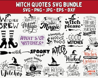 Witchy Quotes & Designs SVG Bundle: Witch Clipart, Halloween Magic (Digital Download)