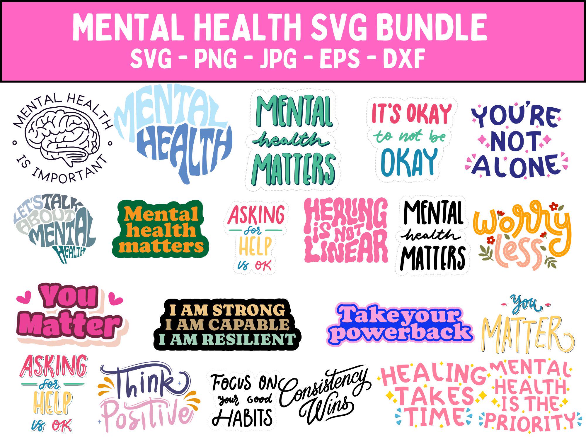 Mental Health SVG Bundle: Inspirational Positive Designs (digital ...