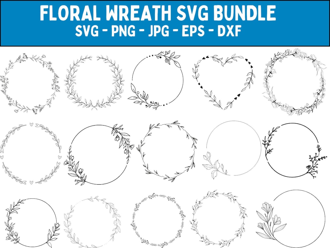 Floral Wreath SVG Bundle: Botanical Circle Frame Designs (digital ...