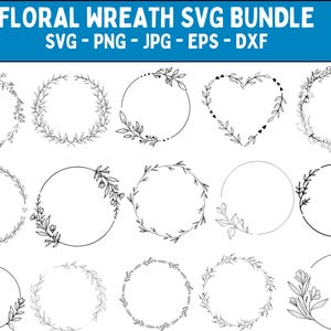 May include: A set of 20 black and white floral wreath SVG designs. The wreaths are in various shapes, including circles, hearts, and ovals. The designs are perfect for creating invitations, cards, and other crafts.