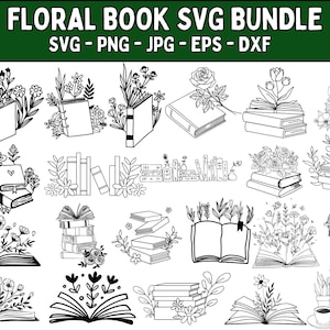 Floral Book SVG, Book Svg bundle, Books with Flowers Svg, Reading book Svg, wildflowers book bundle svg ,open book svg, stack of books svg