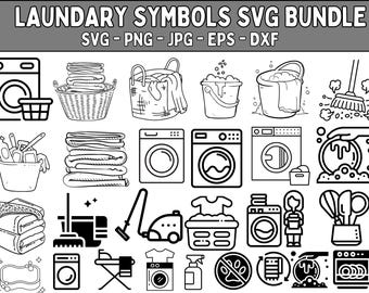 Paquete SVG de símbolos de lavandería: Guía de lavandería, iconos de cuidado (descarga digital)