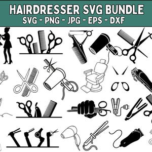 Hairdresser SVG PNG Bundle: Hairstylist, Barber Tools Graphics (Digital Download