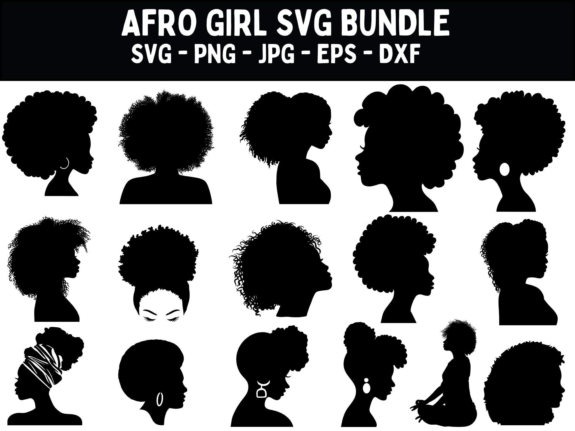 Afro Woman Silhouette SVG Bundle: Black Girl Cut Files (Digital Download)