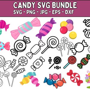 Candy SVG Bundle: Lollipop, Sweets, Candy Cane Cut Files (Instant Download)