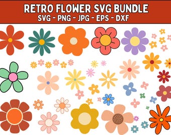 Retro Blumen SVG Bundle: Boho Blumen Clipart (Instant Download)