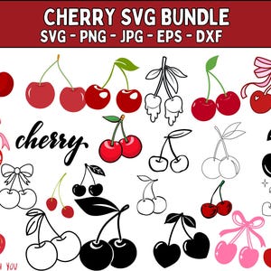 Cherry Svg Bundle, Cherry Png, Red Cherry Svg, Fruit Svg, Cherries Clipart, Cherry Vector, Cherry Silhouette,Instant Download,Commercial Use