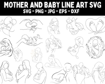 Mother and Child Line Art SVG: Newborn Baby Clipart (Digital Download)