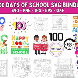 Pacchetto SVG &quot;100 giorni di scuola&quot;: progetti per il ritorno a scuola (download digitale)