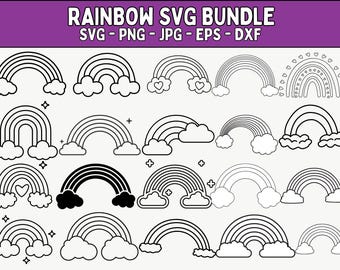 Rainbow SVG Cut Files Bundle: Clouds, Silhouette, Vector (Digital Download)