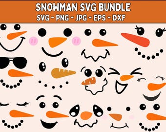 Paquete SVG de caras de muñeco de nieve, cara de muñeco de nieve SVG, muñeco de nieve SVG, muñeco de nieve navideño SVG, archivo de corte de muñeco de nieve, muñeco de nieve PNG, paquete de caras de muñeco de nieve PNG