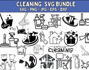 Cleaning SVG Bundle: House Cleaning Clipart, Vector Files (Instant Download