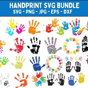 Handprint SVG Bundle, Handprint PNG Bundle, Handprint Clipart, Handprint SVG Cut Files for Cricut, Handprint Silhouette, Hand Print Svg