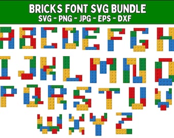 Bricks Font SVG Bundle: 5-Color Puzzle Letters (Digital Download)