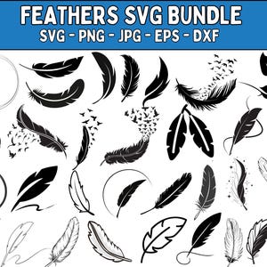 Feather Svg Bundle, Feather birds svg, Boho feather svg, Flying birds Svg, Tribal feather svg, Peacock Feather svg, For Cricut, Silhouette