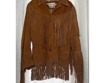 70s Vintage Pioneer Wear Suede Leather Fringe Western Jacket Brown Men's Size 40