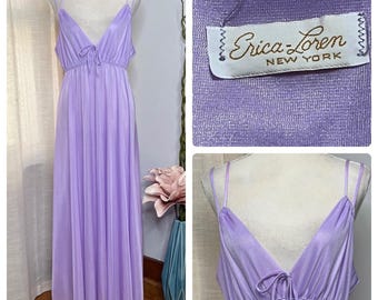 60s/70s Vintage Erica Loren Nightgown Floor Length Full Sweep Purple Size Large