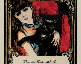 Kunstprint Meisje en de zwarte kat, A5