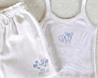 Custom Embroidered Disney Mrs Tank Top Set, Mickey Bridesmaid Shorts Set, Personalized Mrs Tank, Bridal Party Bachelorette Outfit