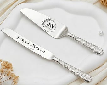 Personalized Wedding Cake Cutting Set, Cake Knife, Wedding Dessert Silverware