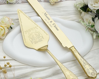 Elegant Personalized Wedding Cake Cutting Set with Custom cake serving set, Anniversary Keepsake,Modern Classic Custom Engraved