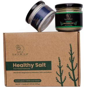 SaltWise, Salicornia Green and White Salt Combo Pack, Low Sodium, Vegan, Seasoning Gift Set with Tote Bag and Salt Shaker (14.10 Oz/400g)