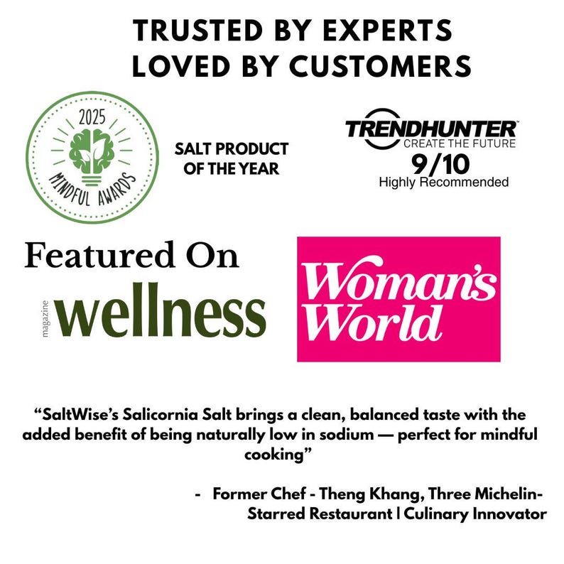 Green Salicornia Salt is a plant-based low sodium salt substitute containing 50% less sodium than regular salt. Made from dehydrated Salicornia, it's rich in essential minerals like potassium, magnesium, and calcium. Vegan, Non-GMO, gluten-free, additive-free, with unique umami flavor. Supports heart health, hypertension control, and is ideal for everyday cooking while maintaining authentic salty taste.
