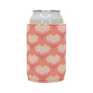 Georgia Can Cooler | Boho Daisy Floral Neoprene Stubby Holder for 330ml Cans | Peach Pink Drink Sleeve for Summer Sips | Gift for Her