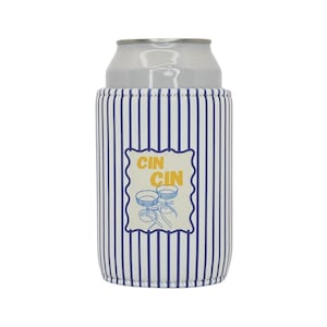 Cin Cin Champagne Can Cooler Holder | Neoprene Stubby Holder for 330ml Cans | Stripe Drink Sleeve for Picnic, Beach, BBQ | Gifts for Her