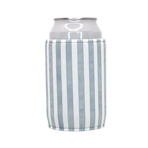 Sage Green Stripe Can Cooler | Minimal Neoprene Stubby Holder for 330ml Cans | Muted Coastal Drink Sleeve | Gift for Her