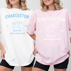 Koszula Charleston Bachelorette w kolorach Comfort, koszula na wieczór panieński z niestandardową lokalizacją, niestandardowa koszulka Beach Bach Classy, luksusowa impreza weselna