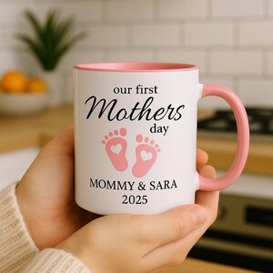 Personalized Our First Mother’s Day Mug 2025, Mommy & Baby Name Gift, New Mom Gift with Baby Footprints, First Mother&#39;s Day Gifts From Baby